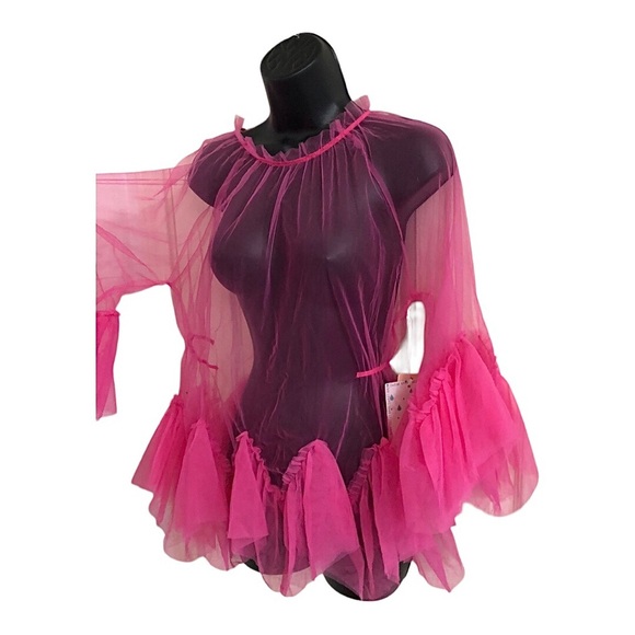 Maeve style Pink sheer tulle‎ blouse tunic mini dress top size Large new - Picture 9 of 15